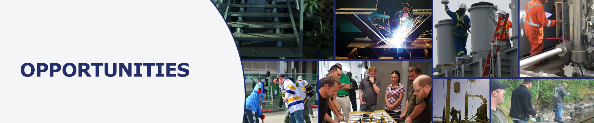 Opportunity Header with dynamo employees doing a verity of activities both work and play.